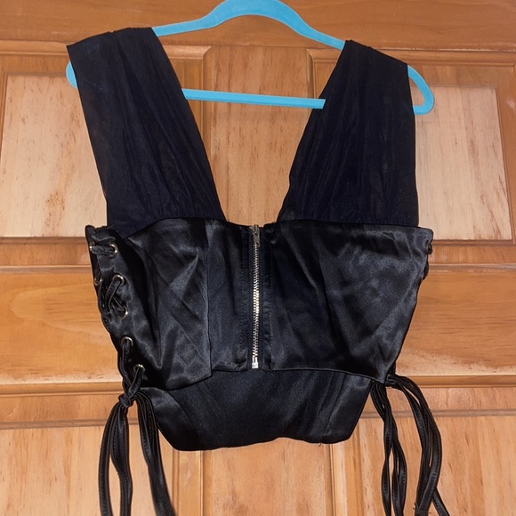 Black Satin Bustier Mesh Sleeve - Picture 4 of 4